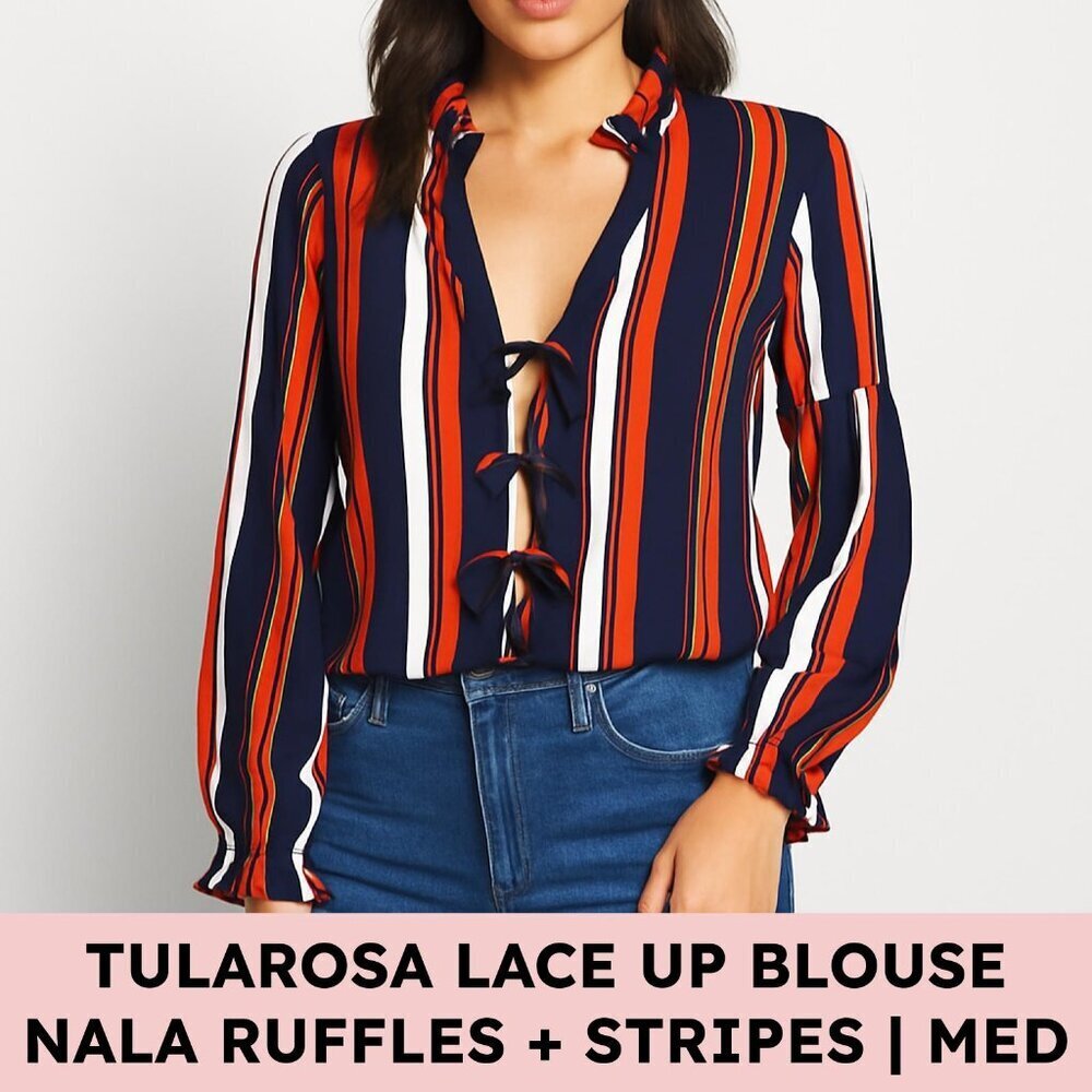 Tularosa Nala Stripe Lace Up Ruffle Blouse Revolve Resort Vacationcore Medium - Picture 11 of 15